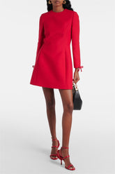 Bow Long Sleeve Pocket Mini Dress